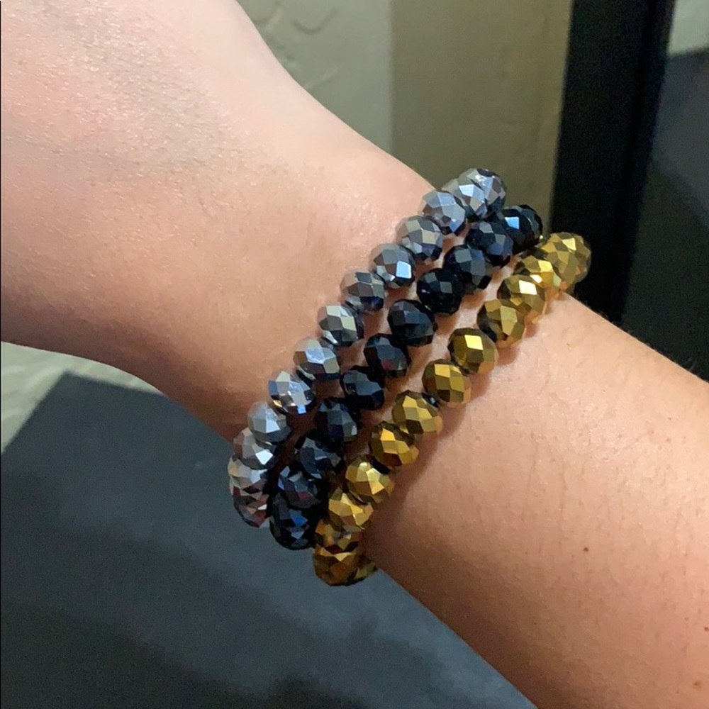 Grey Navy and Gold Triple Bracelet Stack